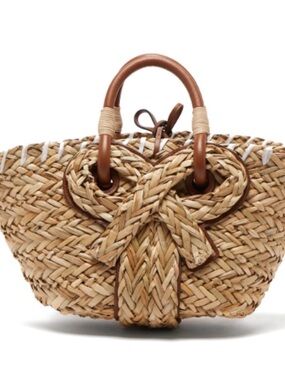 Anya Hindmarch Woven Straw Tote with Brown Leather Straps Bow Fair condition